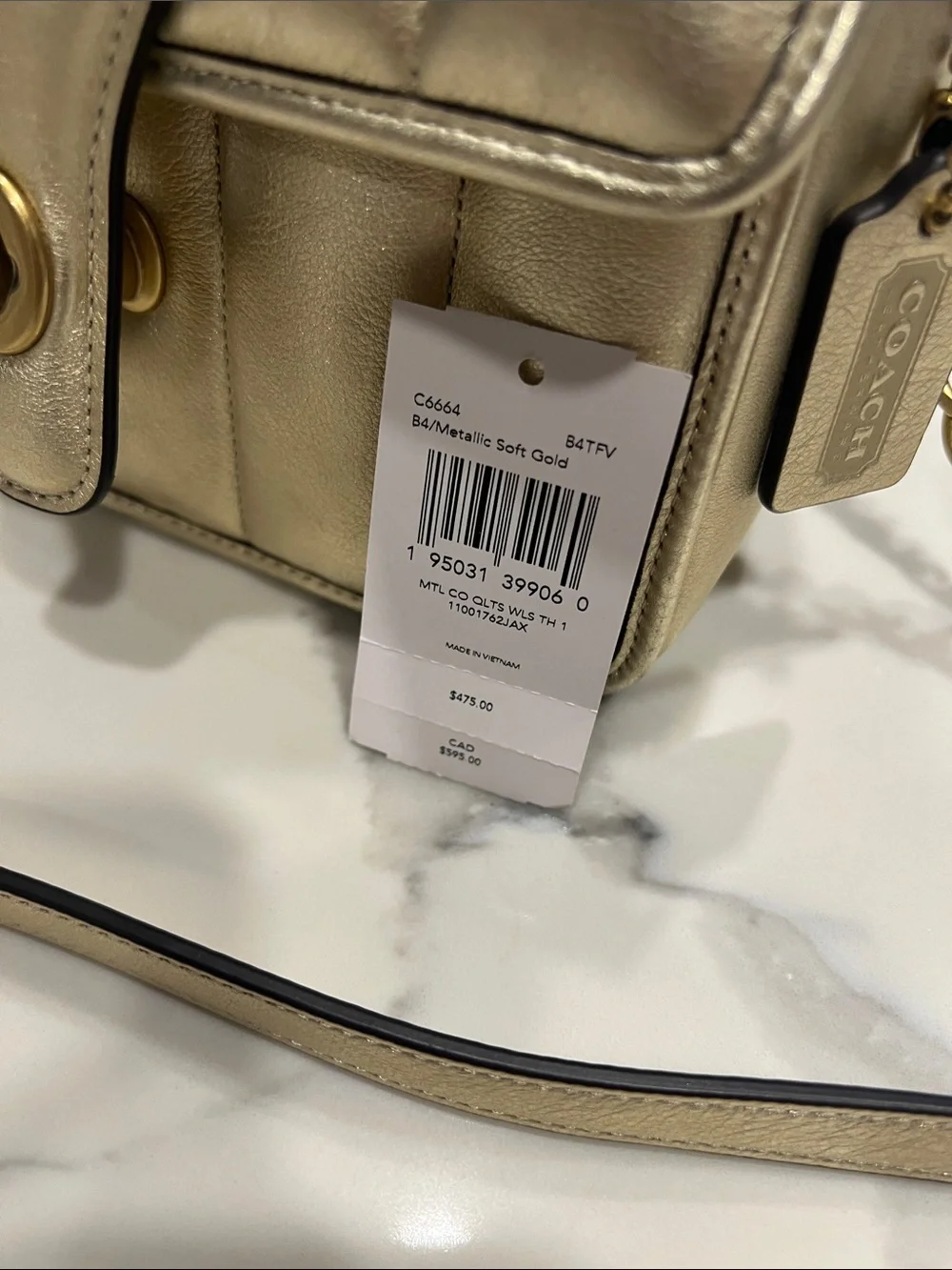 Coach Metallic Gold Quilted Leather Satchel with Chain Strap